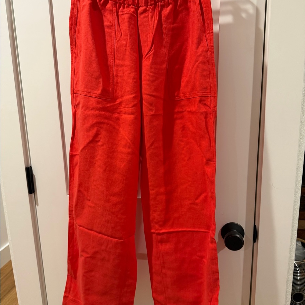 NWOT Banana Republic High Waist Pull On Linen Blend Wide Leg: Red Coral: XS P